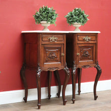 Load image into Gallery viewer, x SOLD Pair of Antique French Oak and Marble Top, Bedside Cabinet Bedsides Lamp Tables B11214