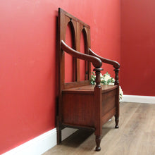 Load image into Gallery viewer, x SOLD Antique Hall Seat, Blanket Box Base, Australian Gothic Entry Foyer Armchair Seat B10793