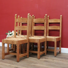 Load image into Gallery viewer, x SOLD Set of 6 French Chairs, 6 Antique Oak and Rush Seat Dining Chairs Kitchen Chairs B10936