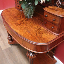 Load image into Gallery viewer, x SOLD Antique English Dressing Table, Walnut and Burr Walnut Mirror Back Dresser. B11160