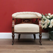 Load image into Gallery viewer, Antique English Tub Chair, Parlour Chair, Armchair, Walnut Fabric Ladies Chair B10789