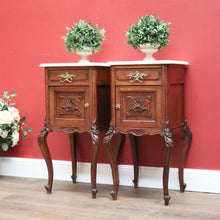 Load image into Gallery viewer, x SOLD Pair of Antique French Oak and Marble Top, Bedside Cabinet Bedsides Lamp Tables B11214