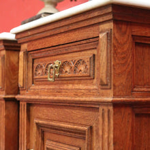 Load image into Gallery viewer, x SOLD Antique French Bedside Tables, Oak and Marble Lamp Table, Lamp Bedside Cabinets B11130