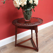Load image into Gallery viewer, x SOLD Antique English Walnut Lamp Table, Side, Wine Table or Bedside Table Carved Top B11106