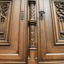 Load image into Gallery viewer, x SOLD Antique Belgium Gothic Sideboard, Sacrament Cabinet, 3 Door Drawer Church Chest B10862