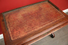 Load image into Gallery viewer, x SOLD Antique English Walnut, Leather and Brass Gallery Single Drawer Hall Table Desk Lamp Table. B8278