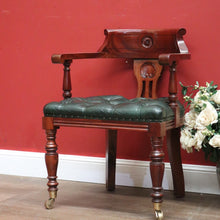 Load image into Gallery viewer, x SOLD Vintage 1970-1980s Office Chair Emerald Green Leather Mahogany Button Seat Chair. B11167
