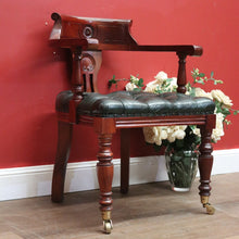 Load image into Gallery viewer, x SOLD Vintage 1970-1980s Office Chair Emerald Green Leather Mahogany Button Seat Chair. B11167