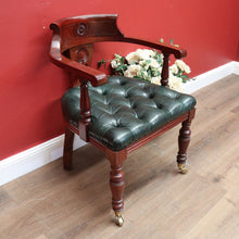 Load image into Gallery viewer, x SOLD Vintage 1970-1980s Office Chair Emerald Green Leather Mahogany Button Seat Chair. B11167