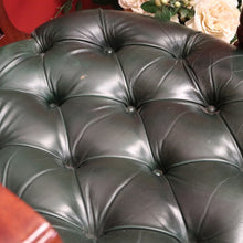 Load image into Gallery viewer, x SOLD Vintage 1970-1980s Office Chair Emerald Green Leather Mahogany Button Seat Chair. B11167