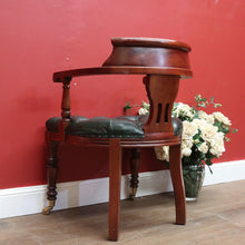 Load image into Gallery viewer, x SOLD Vintage 1970-1980s Office Chair Emerald Green Leather Mahogany Button Seat Chair. B11167