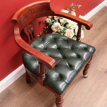 Load image into Gallery viewer, x SOLD Vintage 1970-1980s Office Chair Emerald Green Leather Mahogany Button Seat Chair. B11166