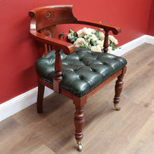 Load image into Gallery viewer, x SOLD Vintage 1970-1980s Office Chair Emerald Green Leather Mahogany Button Seat Chair. B11166