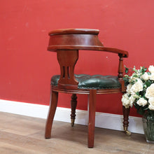 Load image into Gallery viewer, x SOLD Vintage 1970-1980s Office Chair Emerald Green Leather Mahogany Button Seat Chair. B11166
