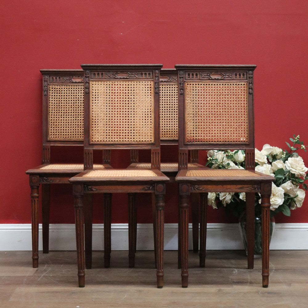 Set of Four Antique French Oak and Cane Dining or Kitchen Chairs or Hall Chairs. B11260