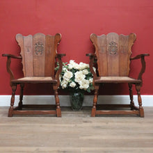 Load image into Gallery viewer, x SOLD Set of Two Armchairs, Pair of Antique French Oak Heraldic Chairs, Coat of Arms B11046