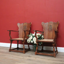 Load image into Gallery viewer, x SOLD Set of Two Armchairs, Pair of Antique French Oak Heraldic Chairs, Coat of Arms B11046