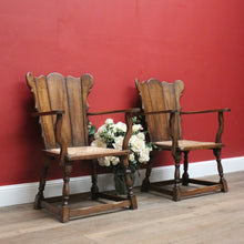 Load image into Gallery viewer, x SOLD Set of Two Armchairs Pair of Antique French Oak and Rush Seat Wing Back Chairs B11043