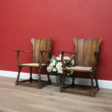 Load image into Gallery viewer, x SOLD Set of Two Armchairs Pair of Antique French Oak and Rush Seat Wing Back Chairs B11043