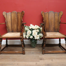 Load image into Gallery viewer, x SOLD Set of Two Armchairs Pair of Antique French Oak and Rush Seat Wing Back Chairs B11043