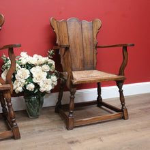 Load image into Gallery viewer, x SOLD Set of Two Armchairs Pair of Antique French Oak and Rush Seat Wing Back Chairs B11043