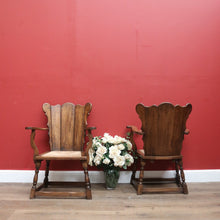 Load image into Gallery viewer, x SOLD Set of Two Armchairs Pair of Antique French Oak and Rush Seat Wing Back Chairs B11043