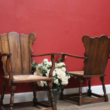 Load image into Gallery viewer, x SOLD Set of Two Armchairs Pair of Antique French Oak and Rush Seat Wing Back Chairs B11043