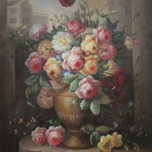 Load image into Gallery viewer, x SOLD Flower Oil Painting Framed Oil on canvas Still Life Oil Flowers in a Vase or Urn B365