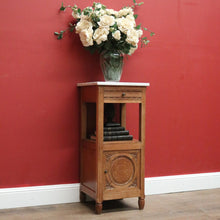 Load image into Gallery viewer, x SOLD Antique French Oak Marble Bedside Table. French Lamp Table with Cupboard to Base