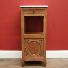 Load image into Gallery viewer, x SOLD Antique French Oak Marble Bedside Table. French Lamp Table with Cupboard to Base