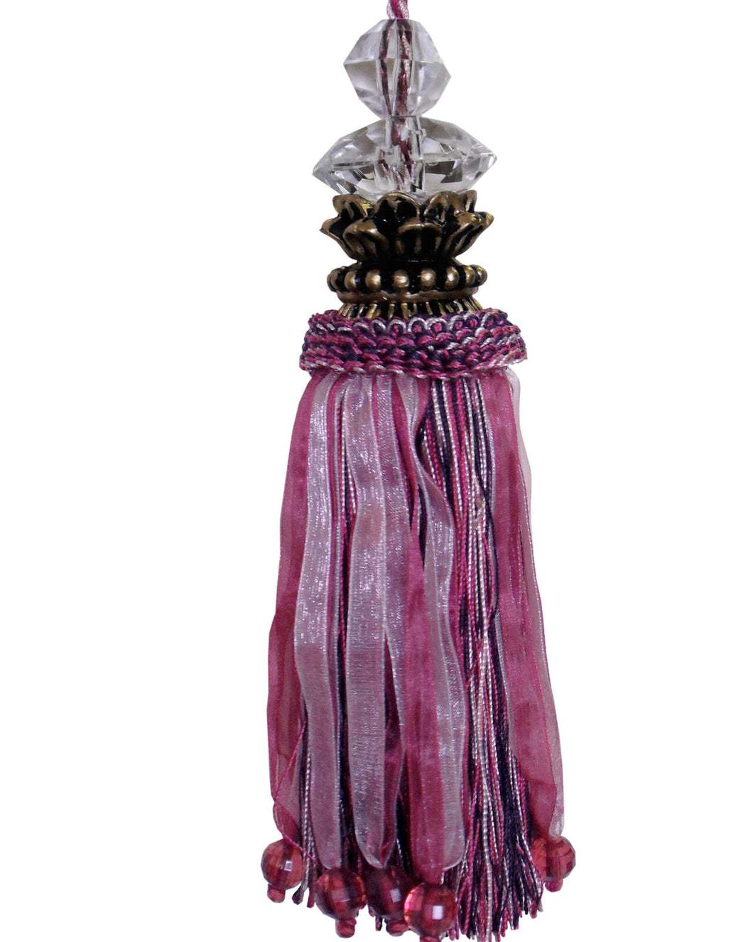 Large Tassel with Gold Top and Faceted Beads - Purple - Decorative Tassel for Antique Key or Door BPPT01
