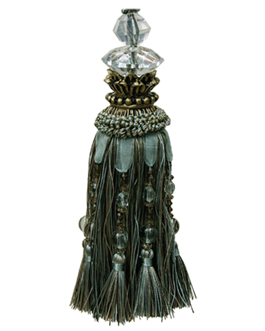 Large Tassel with Faceted Glass Top and Beads - Olive - Decorative Tassel for Antique Key or Door BOGT01