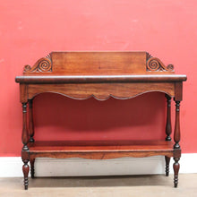 Load image into Gallery viewer, x SOLD Colonial Australian Cedar Console Table, Tier to the base, with a Thomas Hope scroll backboard. B11977
