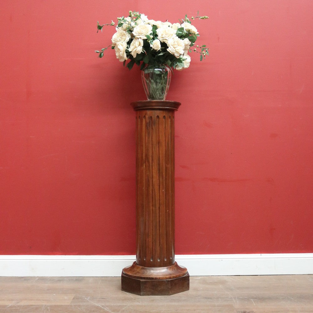 Antique French Pine Pedestal, Fluted Planter Stand or Statue Holder. B11563