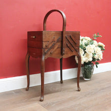 Load image into Gallery viewer, x SOLD Vintage French Sewing Caddy, with Handle and a 5 Section Scissor Lift Opening. B11875
