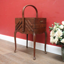 Load image into Gallery viewer, x SOLD Vintage French Sewing Caddy, with Handle and a 5 Section Scissor Lift Opening. B11875
