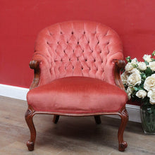 Load image into Gallery viewer, Antique Australian Cedar Button Back Armchair, Library Chair with Carved Frame. B13140
