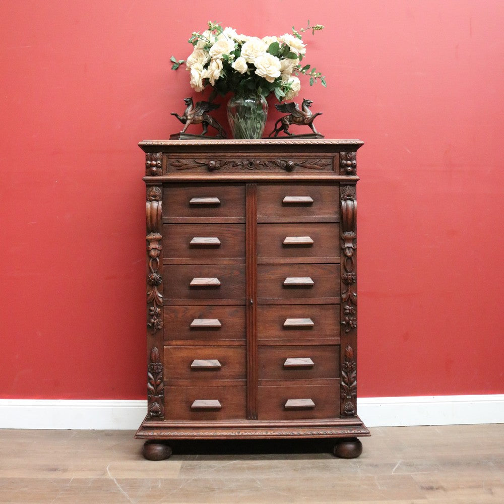 Antique French Oak Double Chest of Drawers, Lockable File Cabinet Office Cupboard. B12057