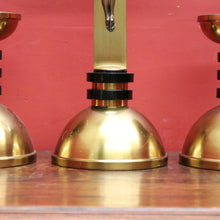 Load image into Gallery viewer, x SOLD A Set of Three Church Candle Holders and Crucifix, Brass and Ebonised Timber. B11677
