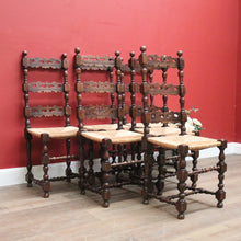 Load image into Gallery viewer, Set of 6 Dining Chairs or Kitchen Chairs, French Oak, Antique circa 1910, Rush Seats. B11782
