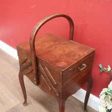 Load image into Gallery viewer, x SOLD Vintage French Sewing Caddy, with Handle and a 5 Section Scissor Lift Opening. B11875
