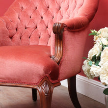 Load image into Gallery viewer, Antique Australian Cedar Button Back Armchair, Library Chair with Carved Frame. B13140
