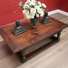 Load image into Gallery viewer, x SOLD Vintage French Oak Coffee Table, Low Line Table with Ebony Inlay, Stretcher Base. B11390

