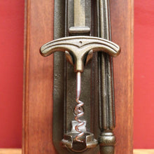 Load image into Gallery viewer, Vintage French Wine Bottle Corkscrew, and Mounting Plate, Brass and Timber Mount Corkscrew. B11693
