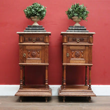 Load image into Gallery viewer, x SOLD Antique French Oak and Marble Bedside Cabinets or Lamp Cupboard, Side Tables. B11923
