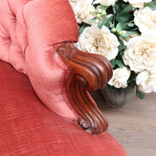 Load image into Gallery viewer, Antique Australian Cedar Button Back Armchair, Library Chair with Carved Frame. B13140
