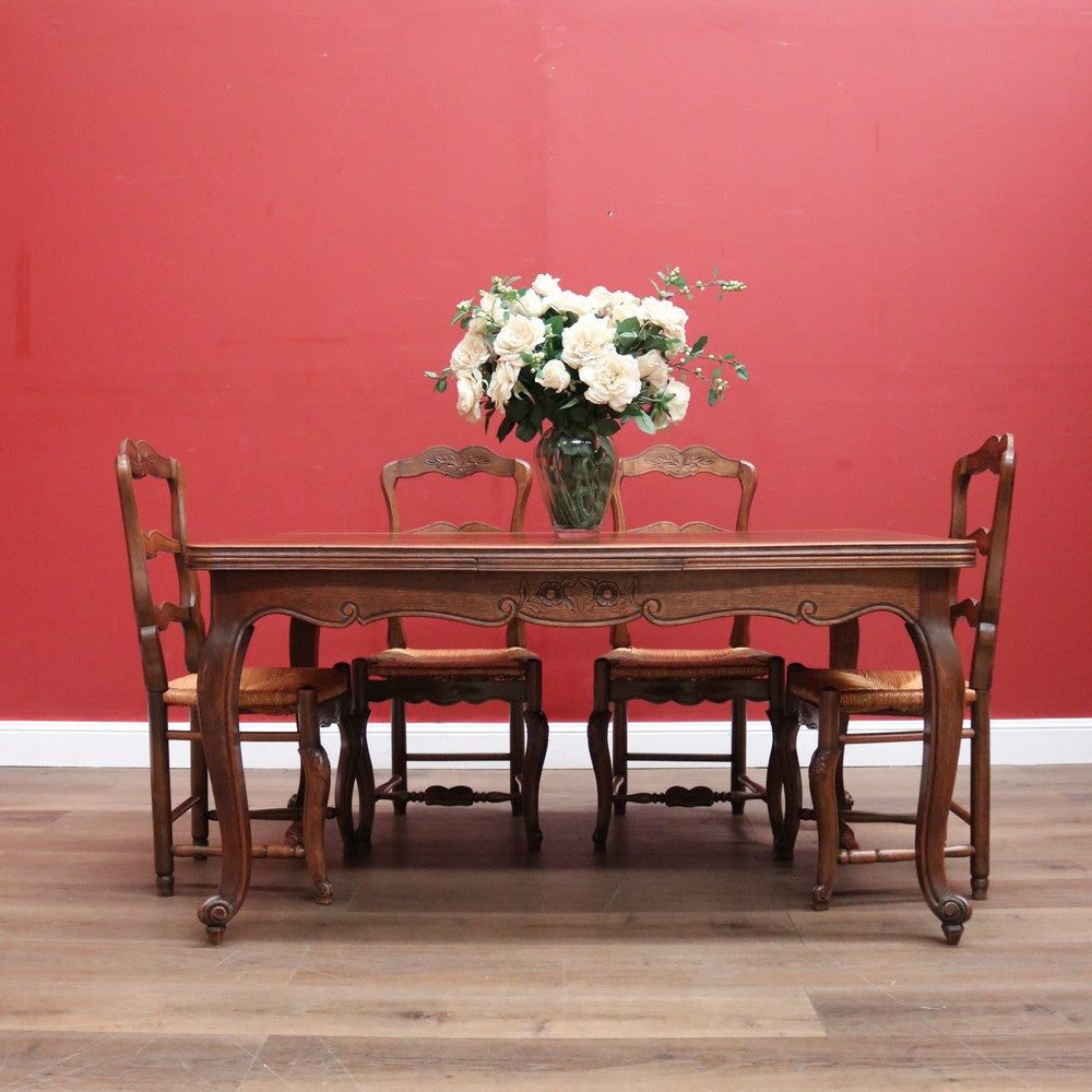 x SOLD Antique French Oak Two leaf extension Dining or Kitchen Table with Parquetry Top. B11812