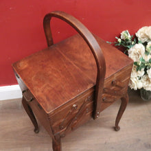 Load image into Gallery viewer, x SOLD Vintage French Sewing Caddy, with Handle and a 5 Section Scissor Lift Opening. B11875
