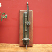 Load image into Gallery viewer, Vintage French Wine Bottle Corkscrew, and Mounting Plate, Brass and Timber Mount Corkscrew. B11693
