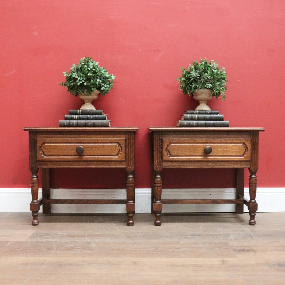 x SOLD Pair of Vintage French Lamp Tables or Bedside Table, with Single drawer, turned legs and reeding. B11842